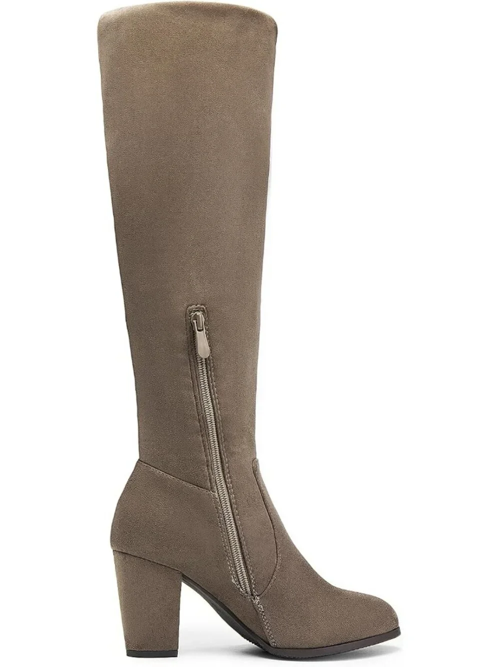 Women's Khaki Faux Fur Lined Square Toe Side Zipper Knee High Riding Boots